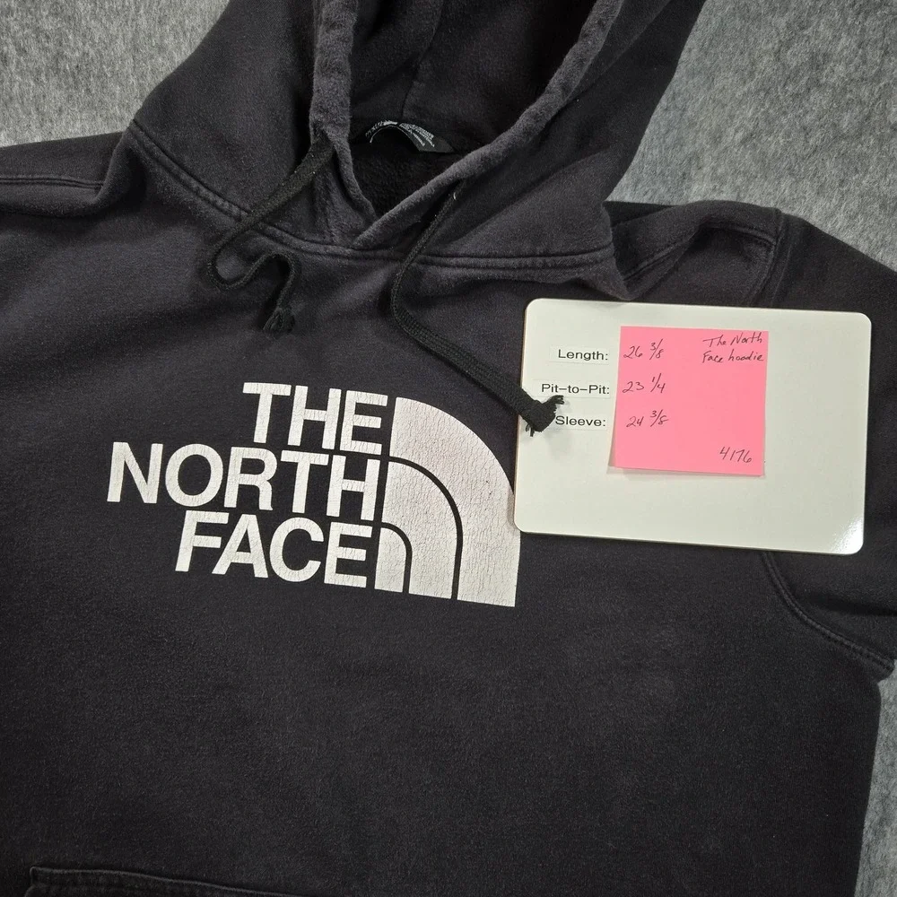 The North Face Hoodie Mens Large Black Logo Pullover Fleece Kangaroo‎ Pocket
